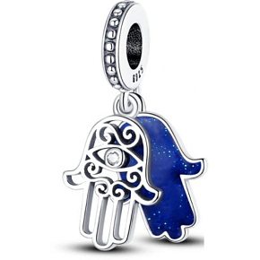 Charm Sterling silver 925 Hand of Fatima, Hamsa 2in1, pendant on bracelet symbol Charm Sterling silver 925 Hand of Fatima, Hamsa 2in1, pendant on bracelet symbol