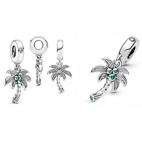 Charm Sterling Silver 925 Palm and Coconuts, Nature Bracelet Pendant