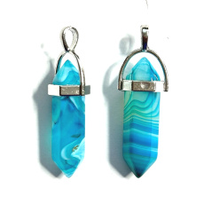 Blue Agate Hexagon Pendulum Pendant 41x13mm, natural stone, hand-carved