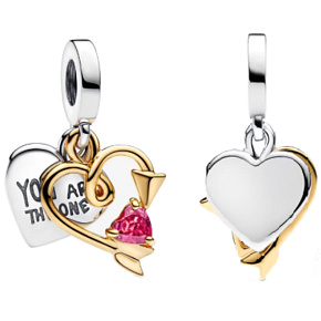 Charm Srdce a šíp - Gravírovatelný přívěsek 2v1- Následuj své srdce, přívěsek na náramek láska