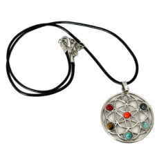 7 čaker přívěsek energetický - symbol Květ života se semenem života přírodní korálky 4 cm + řetízek 45 cm