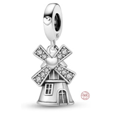 Charm Sterlingové stříbro 925 Větrný mlýn – domov, klid a láska, korálek na náramek symbol