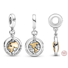 Sterling Silver 925 World Pendant Travel Bracelet