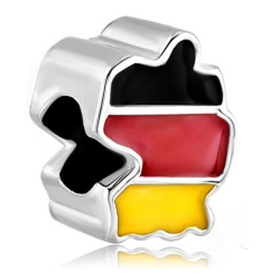 Charm Sterling Silver 925 German Flag - Map, Travel Bracelet Bead