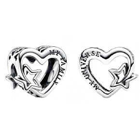 Charm Sterling silver 925 Heart with intertwined star, bead on bracelet family Charm Sterling silver 925 Heart with intertwined star, bead on bracelet family
