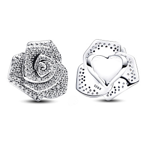 Charm Sterling silver 925 Rose in bloom large, bead on bracelet nature