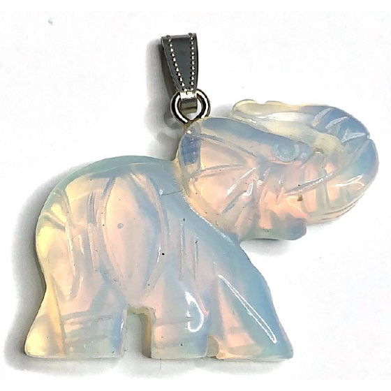 Opalit Elephant pendant synthetic stone hand cut figurine 3,5 cm, stone of wishes and hope