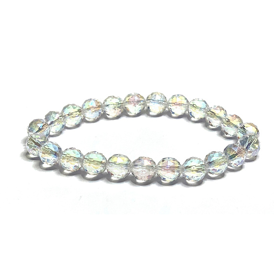 Crystal Aqua aura angel facet semi-metallic finish, bracelet elastic natural stone, bead 8 mm / 16 - 17 cm, stone stones