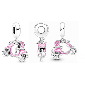Charm Sterling silver 925 Scooter - Motorbike to the city pink, travel bracelet pendant