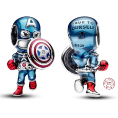Charm Sterling silver 925 Marvel The Avengers Captain America, bracelet bead, movie Charm Sterling silver 925 Marvel The Avengers Captain America, bracelet bead, movie