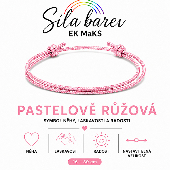 Šňůrkový náramek Síla barev – Pastelově růžová | Symbol něhy, laskavosti a radosti | nastavitelný 16 - 30 cm