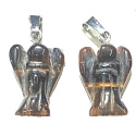Tiger's Eye Guardian Angel Pendant Natural Stone Hand-polished 2.4 cm + Waxed Cord, Stone of Sun and Earth, Brings Luck and Wealth