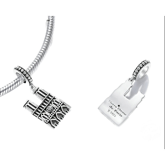 Sterling silver 925 Paris Notre Dame, travel bracelet pendant