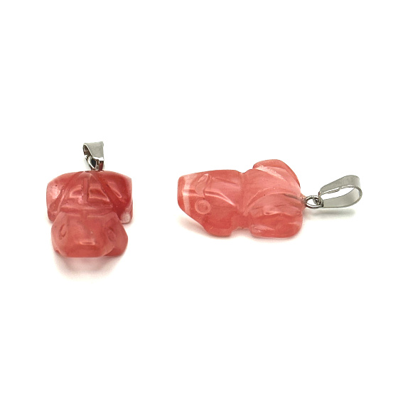 Crystal pink Frog for luck pendant natural stone approx. 20 x 15 mm, stone stones