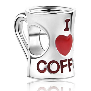 Sterling silver 925 I love coffee, bead bracelet, food and drink