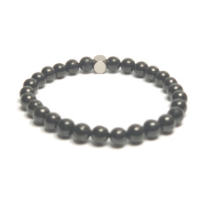 Coal crystal bracelet elastic natural stone, ball 6 mm / 16 - 17 cm