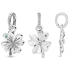 Charm Sterling silver 925 Four-leaf clover for luck, nature bracelet pendant