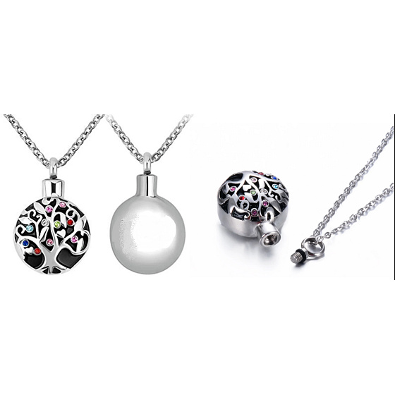 Commemorative, memorial urn pendant, Tree of Life waterproof, Stainless steel