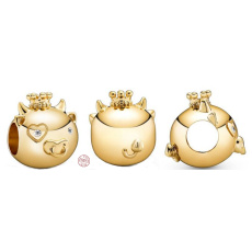 Charm Sterling silver 925 Ox, Buffalo is the second animal in the 12-year cycle of the Chinese zodiac sign, bead for bracelet