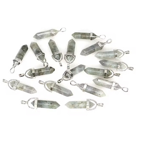 Labradorite Light Hexagon Pendulum Pendant Natural Stone 41 x 13 mm, Hand-Carved, Stone of Transformation