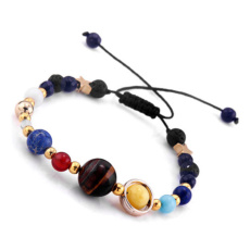 Chakra bracelet - Planets of the solar system, natural stone, hand knitted, adjustable size