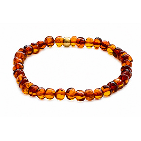 Amber Baltic cognac bracelet elastic natural, nugget irregular approx. 5 mm / 16 - 17 cm, stiff sunlight