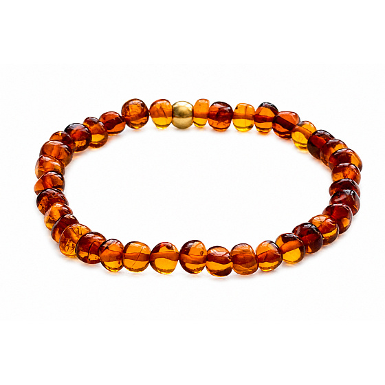 Amber Baltic cognac bracelet elastic natural, nugget irregular approx. 5 mm / 16 - 17 cm, stiff sunlight