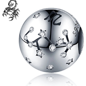 Scorpio zodiac sign, pendant for bracelet silver + cubic zirconia, ball 9 mm 1 piece