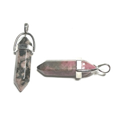 Rodonite pendulum hexagon pendant natural stone 41 x 13 mm, stone of forgiveness