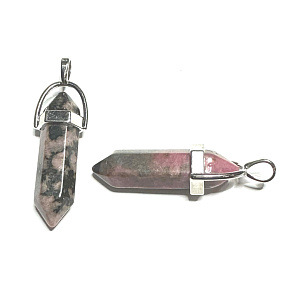 Rodonite pendulum hexagon pendant natural stone 41 x 13 mm, stone of forgiveness