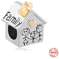 Charm Sterling Silver 925 House Where Love Lives, Mom, Dad, Child, Bead for Family Bracelet
