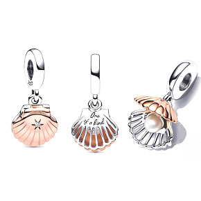 Sterling silver 925 Lastura and treated freshwater cultured pearl, 2in1 openable bracelet pendant, sea Sterling silver 925 Lastura and treated freshwater cultured pearl, 2in1 openable bracelet pendant, sea