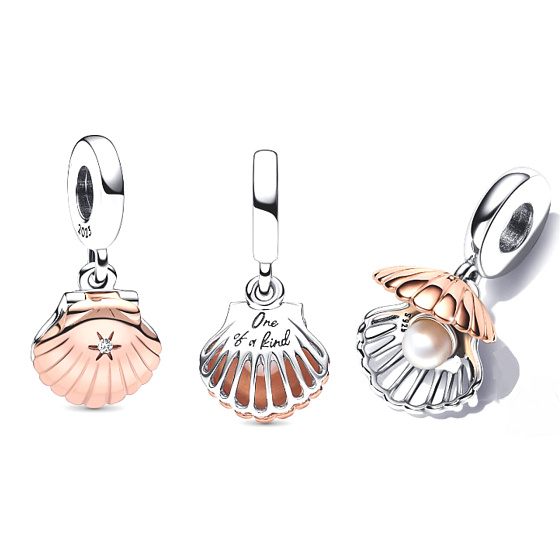 Sterling silver 925 Lastura and treated freshwater cultured pearl, 2in1 openable bracelet pendant, sea