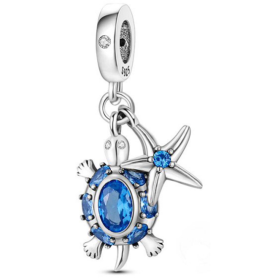 Charm Sterling Silver 925 Sea Turtle, Starfish 2-in-1, Sea Bracelet Pendant