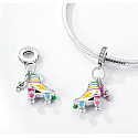 Charm Sterling silver 925 Roller skates with disco style wings, pendant on bracelet interests
