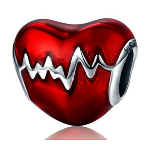 Charm Sterling silver 925 Heartbeat red glaze bead on bracelet love