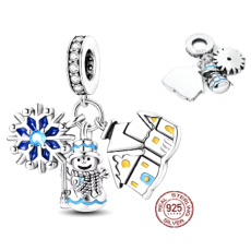 Charm Sterling Silver 925 Christmas 3-in-1 House, Star, Snowman, Bracelet Pendant Winter