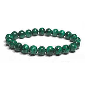 Malachite bracelet elastic natural stone, bead 8 mm / 16-17 cm, wishing stone
