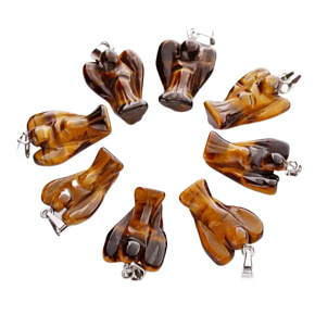 Tiger's Eye Guardian Angel Pendant Natural Stone Hand-polished 2.4 cm + Waxed Cord, Stone of Sun and Earth, Brings Luck and Wealth