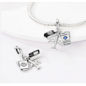 Charm Sterling Silver 925 Passport, Airplane, Camera 3in1, Travel Bracelet Pendant