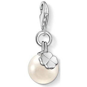 Charm Sterling silver 925 Pearl with four-leaf clover, lobster clasp, bracelet pendant symbol