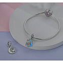 Charm Sterling Silver 925 Luminous - Family roots, two sisters and a crescent moon glowing in the dark, changing colors, family bracelet pendant