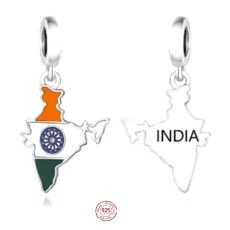 Charm Sterlingové stříbro 925 Indie vlajka - houpající se mapa, přívěsek na náramek cestování