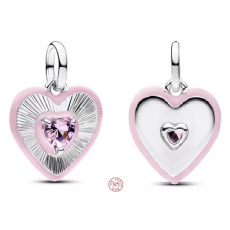 Charm Sterlingové stříbro 925 Růžové srdce s krystalem, přívěsek na náramek, symbol lásky