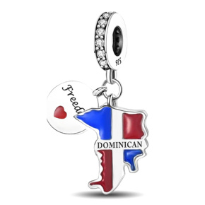 Charm Dominikánská republika vlajka – karibská energie, 2v1 přívěsek na náramek cestování