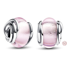 Charm Sterling silver 925 Pink Murano glass bead on bracelet symbol