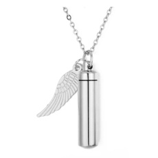 Commemorative urn pendant, Angel wings waterproof, stainless steel 9 x 37 mm