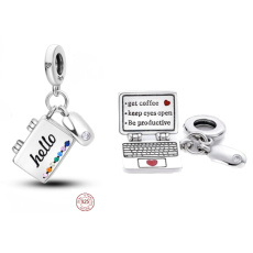 Sterling silver 925 Computer + mouse, cubic zirconia, 2in1 opening pendant on bracelet interests