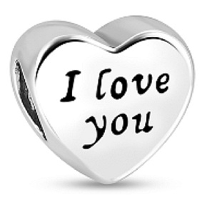 Sterling silver 925 Heart and inscription I love you, love bead on bracelet