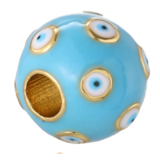 Blue eye enamel bead, bracelet pendant 10 mm 1 piece